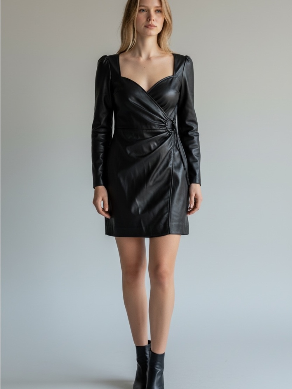 Zara Faux Leather Crossover Wrap Mini Dress | Black | Small